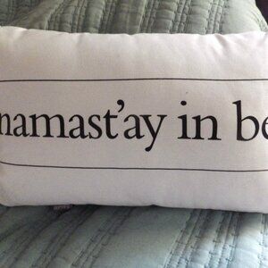 Namast'ay in Bed Throw Pillow by Dormify/ White Cotton Canvas/ 11" X 19"